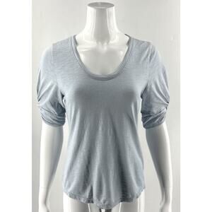 White House Black Market Top Size XS Light Blue Ruched Half Sleeve Scoop Neck
